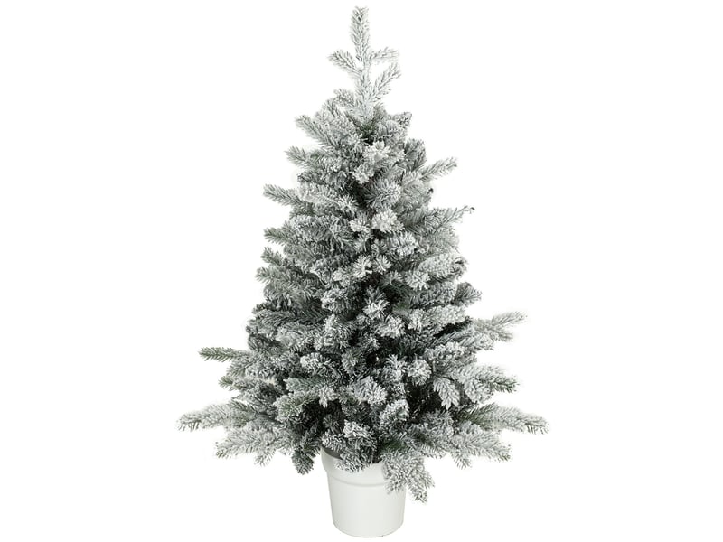  Mini sapin de noël de 90 cm avec 296 extrémités de branches, pot effet neige, mini sapin de table pour la maison ou le bureau, blanc  - Conforama A