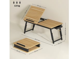 Table de lit pour ordinateur portable 83,5x33 cm réglable et pliable mdf chêne