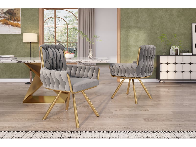  Lot de 6 chaises pivotantes en velours gris avec pieds métalliques, design moderne et confortable  - Conforama B