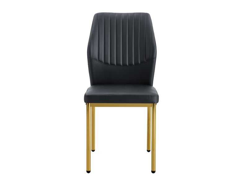  Lot de 4 chaises de salle à manger en cuir synthétique noir dossier strié pieds métal doré  - Conforama A