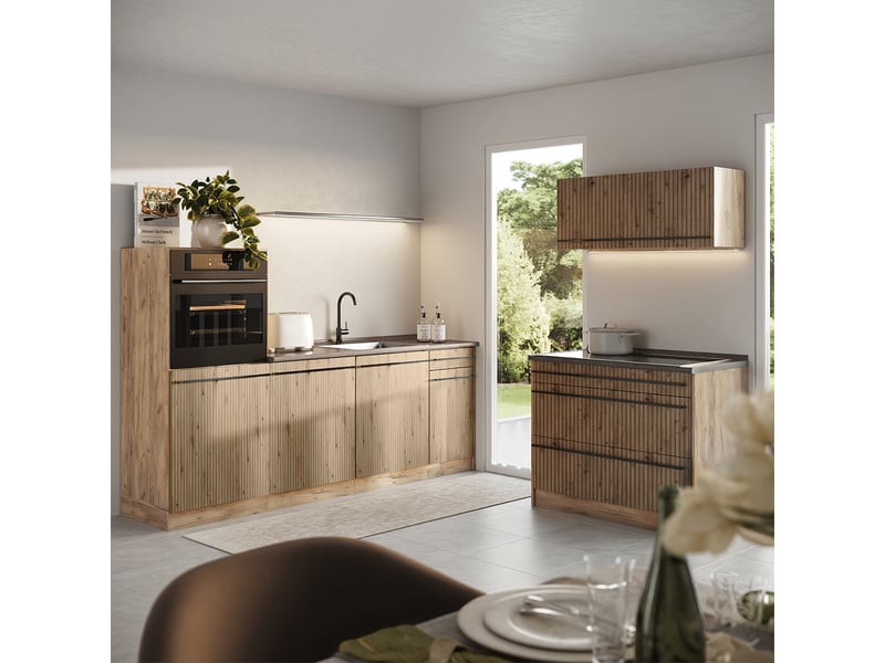  Vicco cuisine, chêne artisanchêne doré, 220cm plan de travail chêne doré  - Conforama C