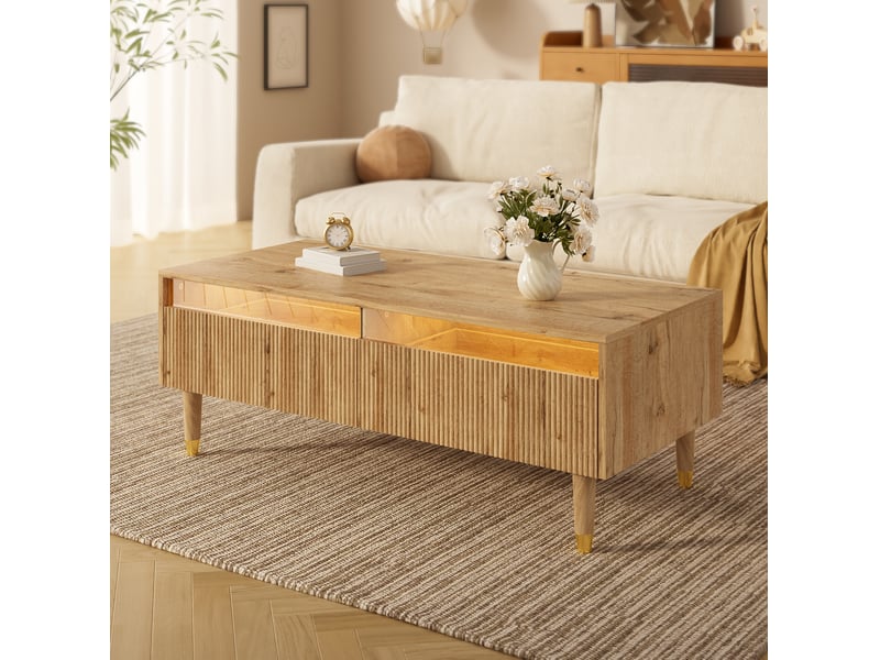  Table basse led moderne avec 2 tiroirs 110 x 50 x 40 cm cravdom  - Conforama D