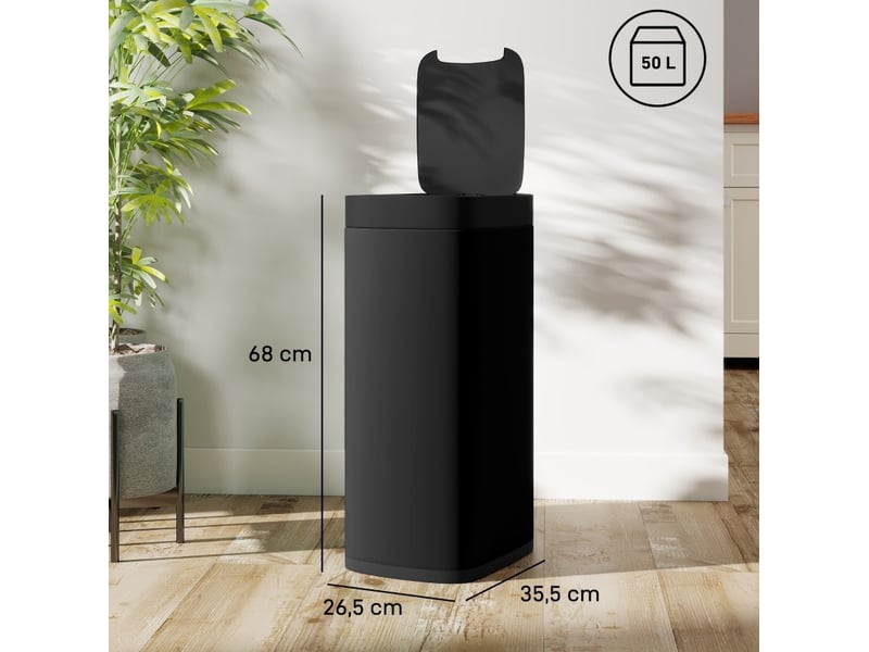  Poubelle de cuisine 50 l 35,5 x 26,5 x 68 cm – noire – ouverture automatique sans contact par capteur  - Conforama C