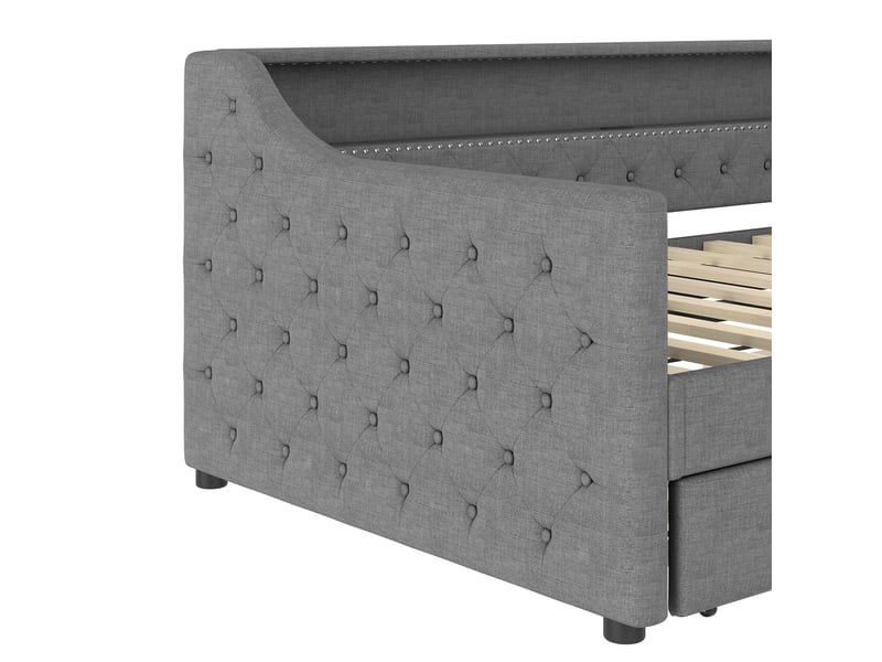  Lit banquette 90x200 avec lit gigogne, canapé lit en lin gris avec éclairage led et port usb  - Conforama W