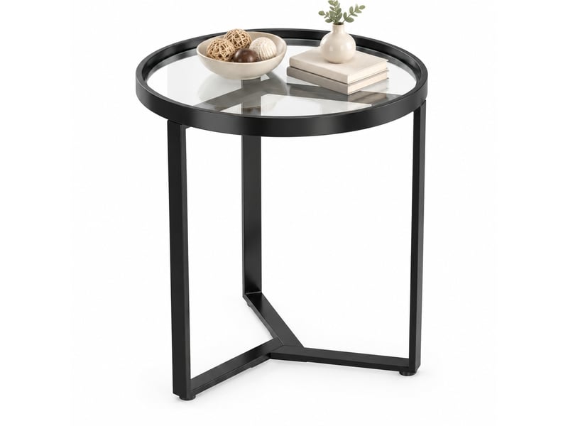  Bout de canapé rond en verre trempé et métal noir, ø 45 x h 50 cm  - Conforama A