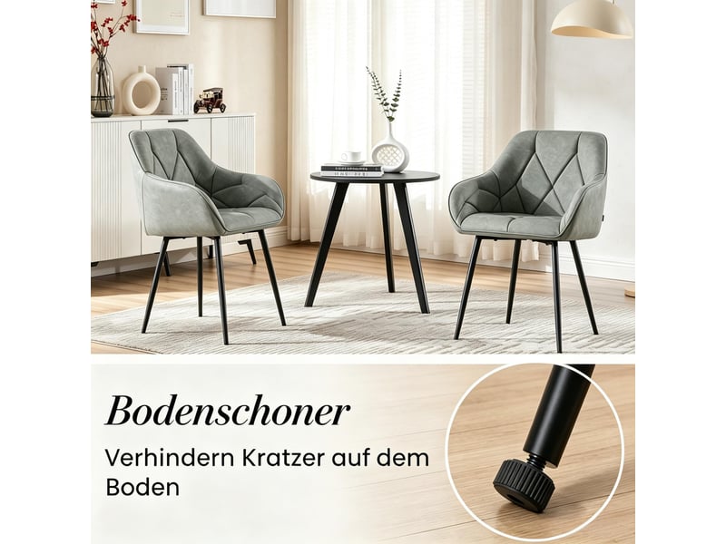  Chaises de salle à manger lot de 2 avec accoudoirs et dossier ergonomique  - métal, simili cuir gris  - Conforama E