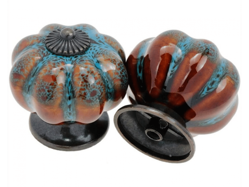  Lot de 5 poignées de tiroir en céramique de style européen, boutons de meuble en forme de citrouille vintage bleue avec vis  - Conforama B
