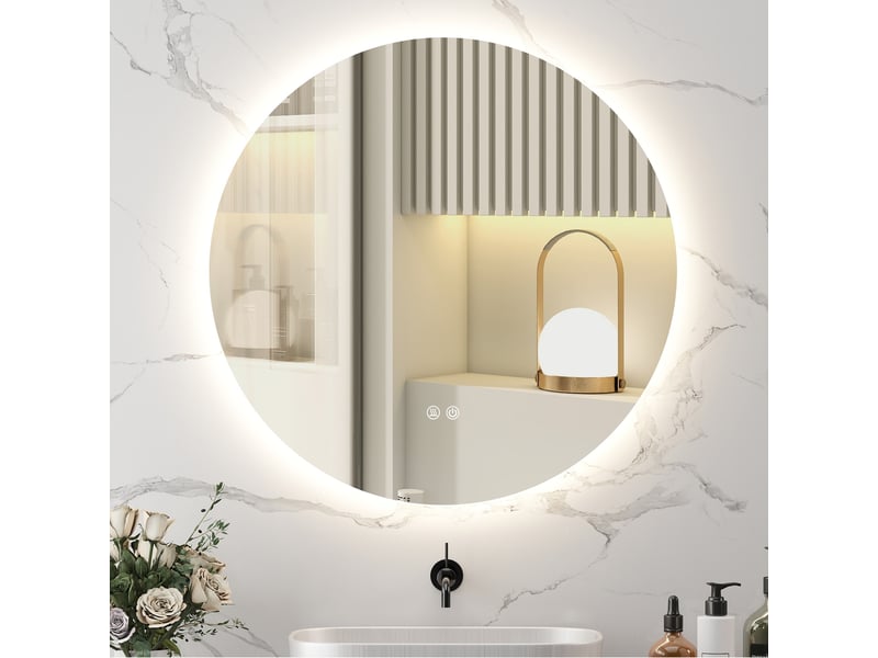  Miroir rond lumineux led de salle de bain ø 80 cm mural avec éclairage interrupteur tactile système antibuée  - Conforama A