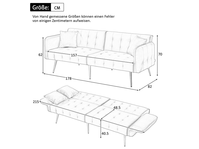  Canapé-lit 2 places convertible en velours blanc, dossier et accoudoirs réglables, couchage d'appoint 215 cm  - Conforama C