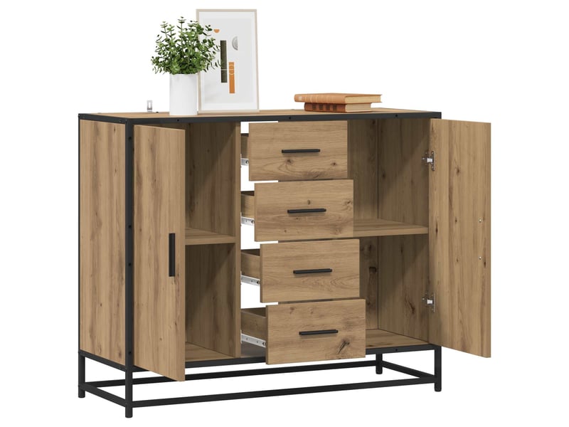  Buffet - bahut - meuble de rangement chêne artisanal 92 x 35 x 76 cm bois d'ingénierie  - Conforama C
