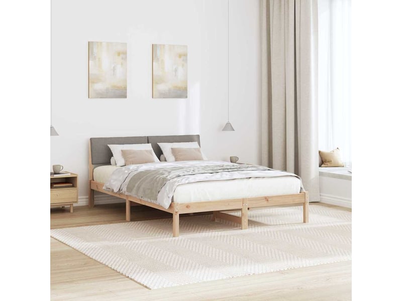 Lit double- lit adulte - cadre de lit marron et taupe 150 x 200 cm bois massif en pin - Conforama C