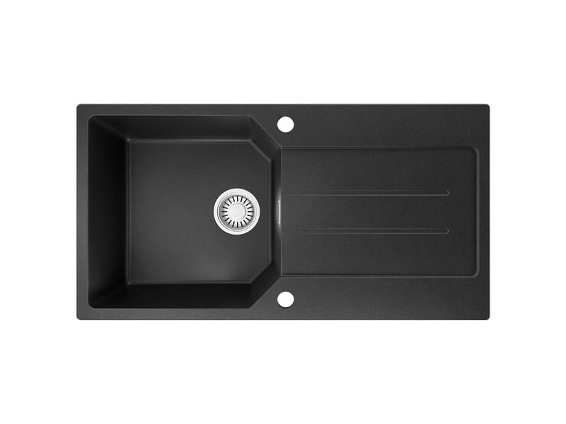  Anycee max évier en granit 86x45cm - évier de cuisine noir - avec système d’évacuation et égouttoir  - Conforama A