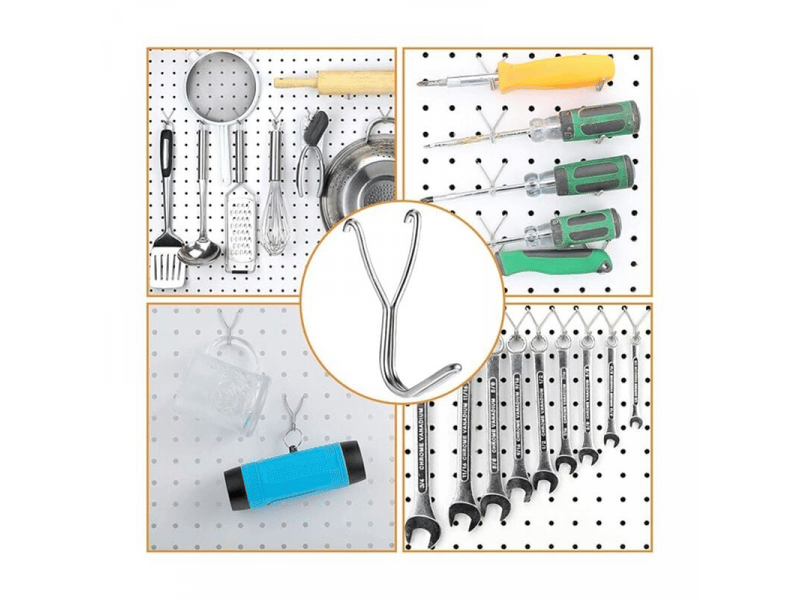  Lot de 50 crochets en acier inoxydable de 20 mm pour cuisine, garage, rangement, accessoires, outils d'établi, fournitures d'artisanat, gris  - Conforama E