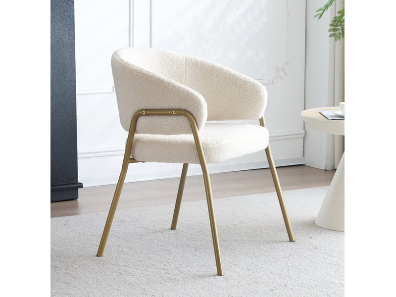  Lot de 2 chaises de salle à manger blanches et dorées en tissu polaire  - Conforama D