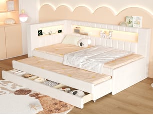 Lit banquette 90x200 cm <strong>LEYTN</strong>  <strong></strong> coloris blanc