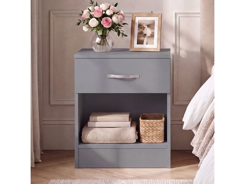  Table de chevet riano, commode de nuit, chambre, 47x40x36cm, set de 2, 1 tiroir, gris 3332393 - Conforama C