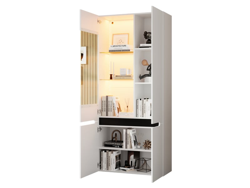  Vitrine de salon led 80 x 35 x 180 cm – blanc – rangement et présentation avec éclairage bluetooth  - Conforama A