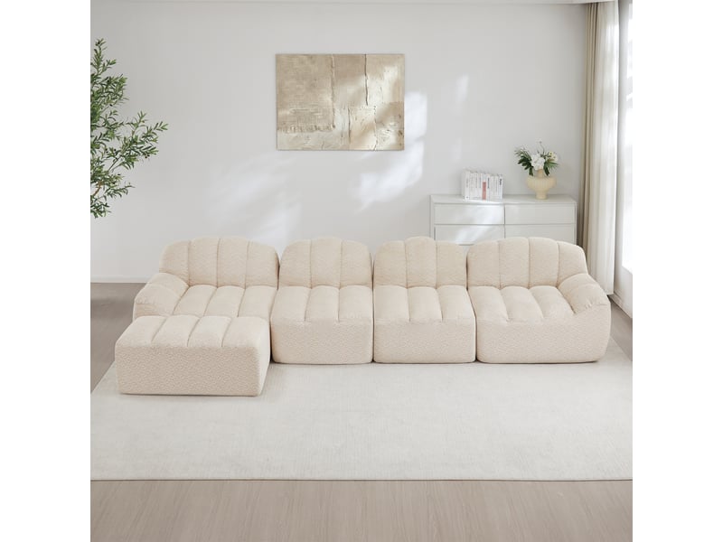 Canapé d’angle coquille 4 places avec pouf beigeblanc – 366 x 165 x 79 cm Fay Lum - Conforama B