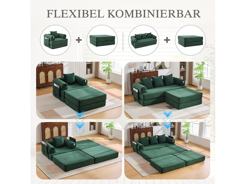  Fauteuil convertible 1 place 112x95 cm – vert émeraude – couchage 112x190 cm, coussin et poche latérale  - Conforama B