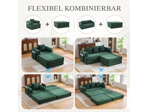 Fauteuil convertible 1 place 112x95 cm – vert émeraude – couchage 112x190 cm, coussin et poche latérale