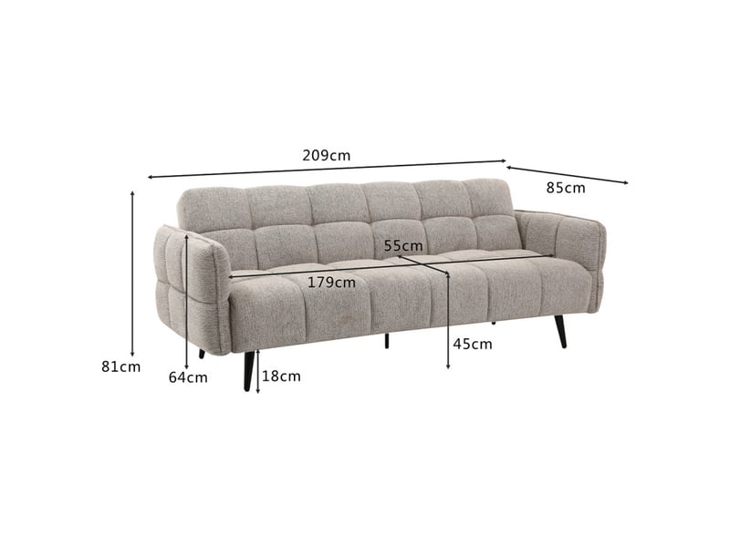  Canapé capitonné convertible 3 places en tissu doux gris clair - suki  - Conforama E