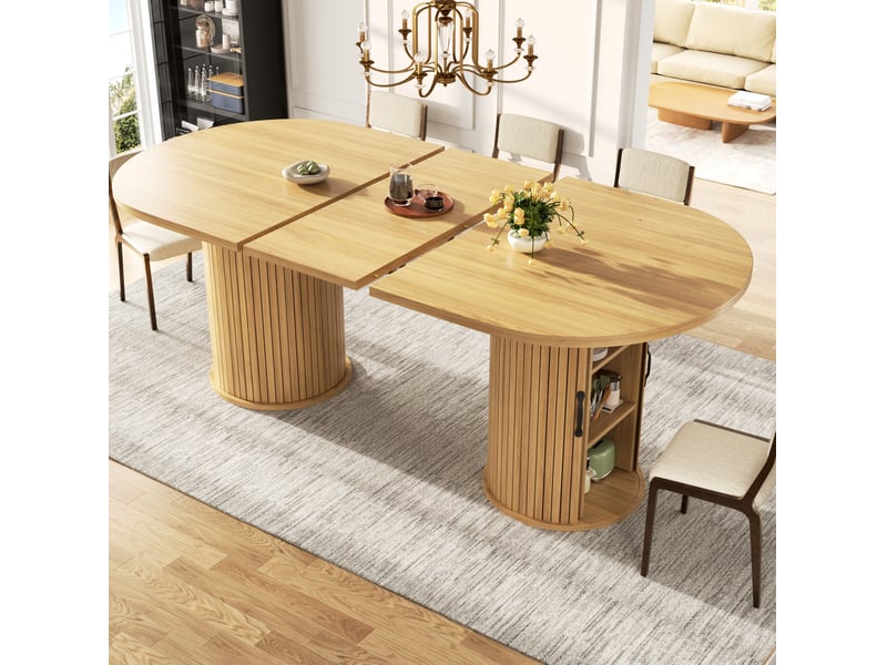  Table à manger extensible naturelle en mdf et métal – 150 à 190 x 80 x 75 cm  - Conforama B