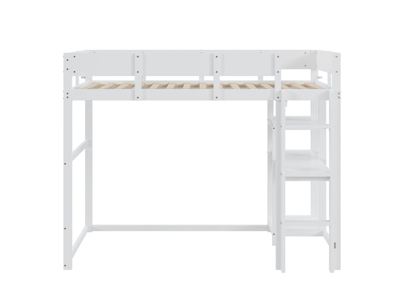  Lit mezzanine avec étagère 90x200 cm, lit enfant en pin massif avec sommier à lattes, cadre de lit surélevé blanc pour chambre  - Conforama A