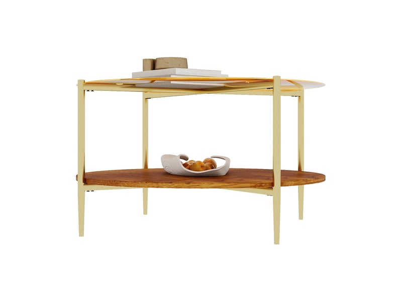  Table basse ronde 82 cm en verre trempé doré et bois  - Conforama W