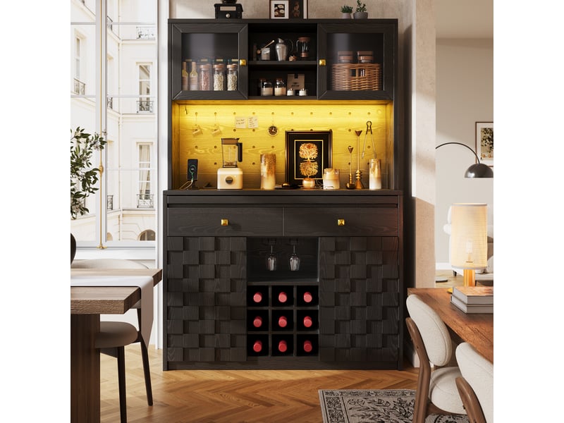  Meuble de cuisine 120 × 40 × 178 cm muvano noir, façades en acrylique et éclairage led  - Conforama C