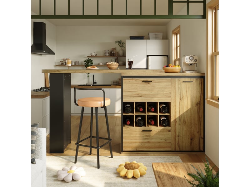  Table de bar extensible 138 à 220 x 39 x 105 cm avec rangements, décor bois  - Conforama D