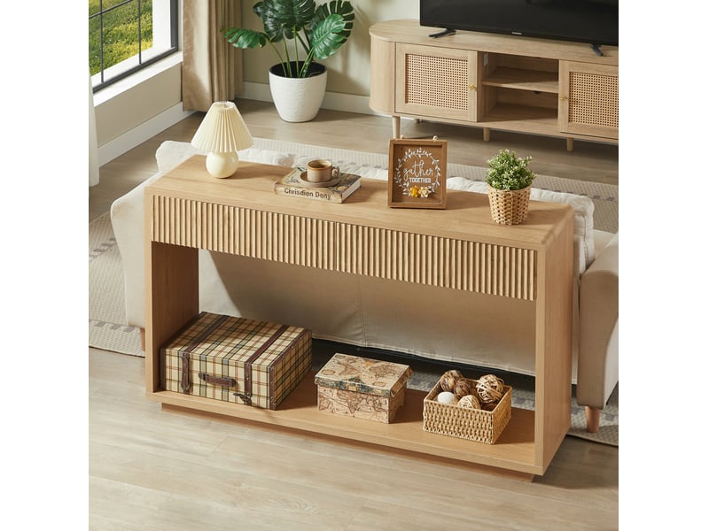  Console d'entrée moderne 150x35x85 cm à 2 tiroirs, coloris chêne clair  - Conforama W