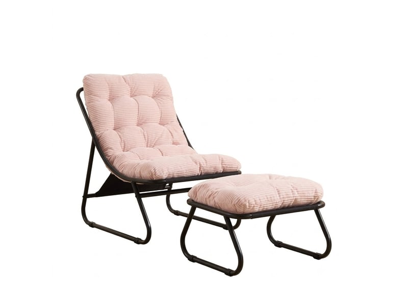 Fauteuil de jardin avec repose-pied - 65x78x86cm - chaise lounge relax avec coussin moelleux - acier & velours - rose - Conforama A