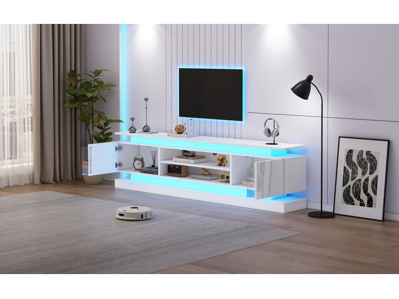  Meuble tv blanc brillant 180 x 35 x 60 cm avec led rgb bluetooth  - Conforama C