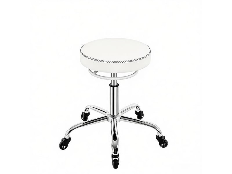  Tabouret de bureau réglable blanc à roulettes, assise pivotante 360° et rembourrée pour travail flexible  - Conforama A