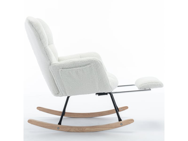  Fauteuil à bascule en tissu teddy blanc - repose-pieds escamotable, fauteuil relax rembourré, confort optimal  - Conforama D