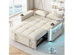 Canapé droit convertible <strong>MODENVIE</strong> <strong></strong> 2 places Polyester beige