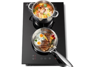 Plaque à induction 2 foyers 3300 w, plaque induction encastrable 30 cm, tactile, verre noir, 9 niveaux et minuterie