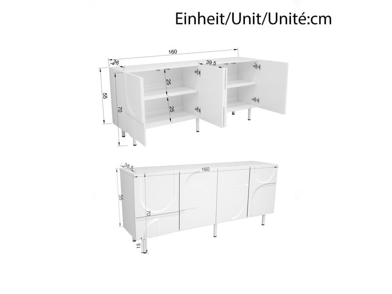 Buffet avec rangement et fermeture douce pour salle à manger en mdf 160×38,5×70 cm blanc - Conforama E