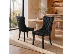 Lot de 2 chaises de salle à manger en velours noir, dossier haut et pieds en bois