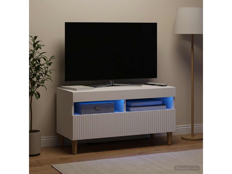 Meuble tv - banc tv - meuble de rangement led blanc bois d'ingénierie - Conforama B