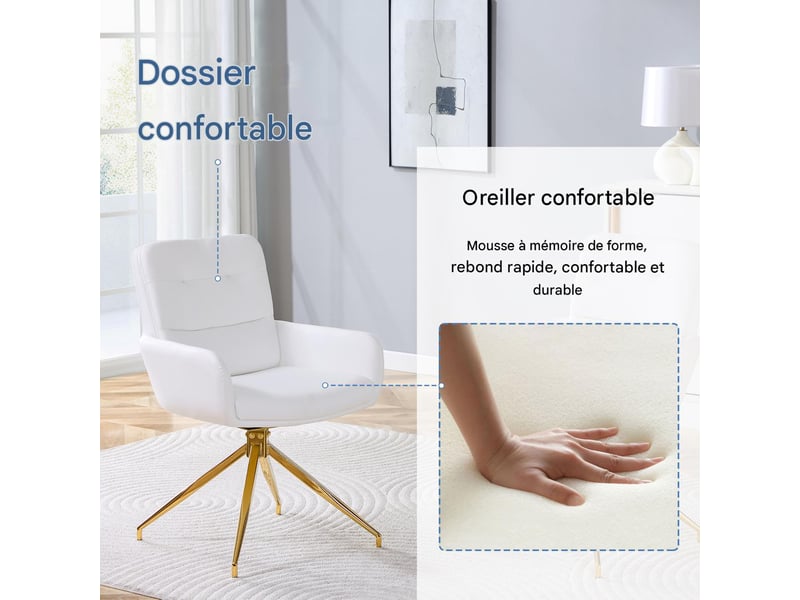  Lot de 2 chaises pivotantes à 360° en similicuir pu blanc et métal doré W3658P391035 - Conforama E