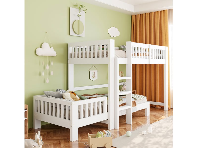  Ensemble lit mezzanine et lit simple enfant 90x200 cm blanc modulable  - Conforama E
