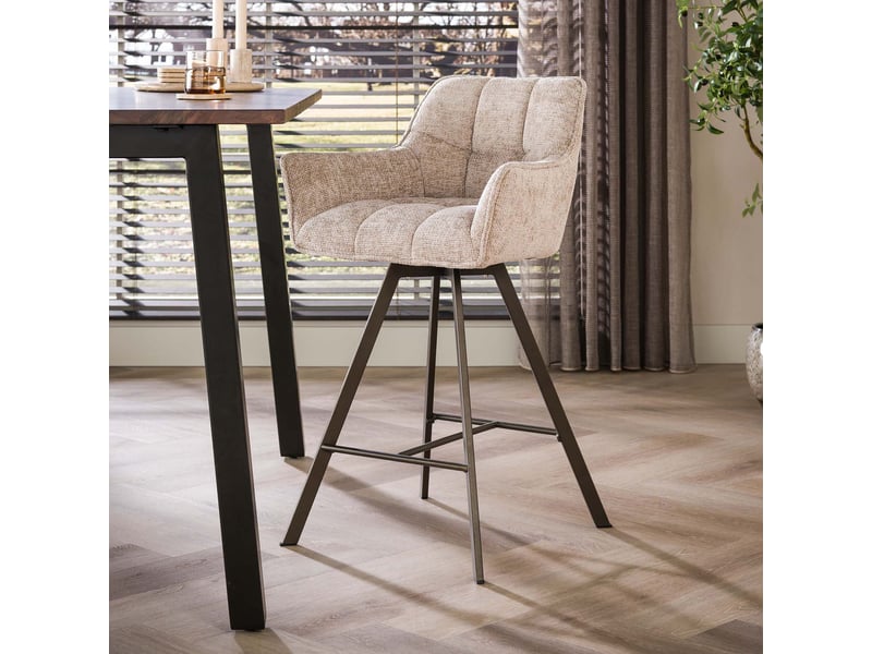  Lot 2 chaises de bar pivotantes tissu texturé sable et bronze - jordi  - Conforama C