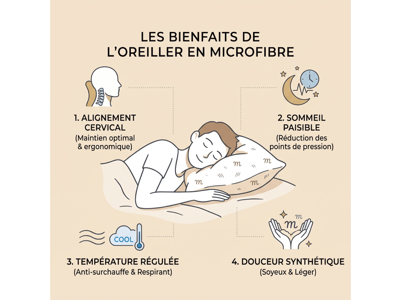  Oreiller microfibre qualité hôteliere - 60 x 60 cm - déhoussable - collection plat C07-ORM04 60/60 - Conforama C