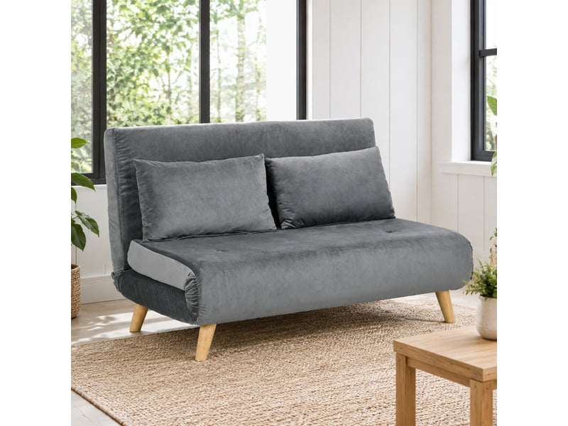  Canapé convertible 2 places ulevr avec dossier réglable 6 positions, couchage 130 x 190 cm, polyester gris, sans accoudoirs  - Conforama D