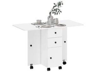 Table pliante à roulettes avec abattants, table d'appoint multifonctionnelle avec rangement, 120 x 60 x 76,5 cm, blanche