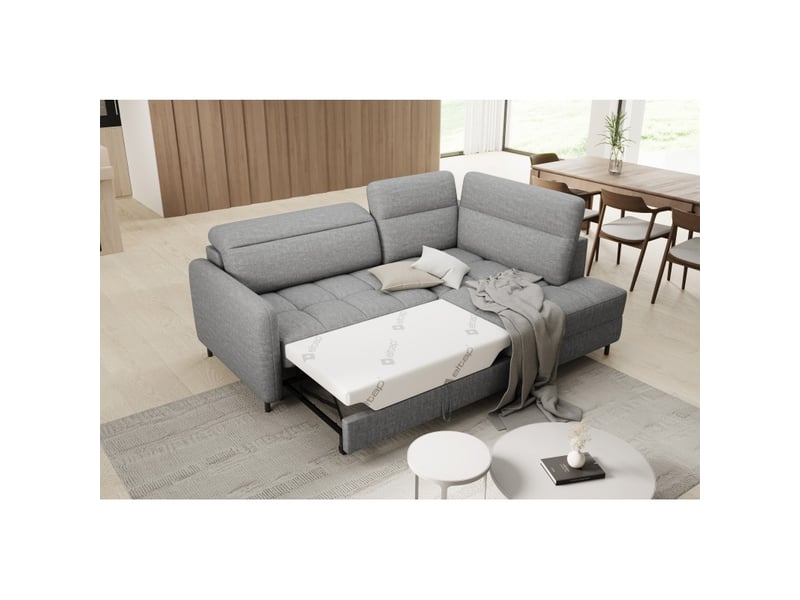 Canapé d'angle droit convertible barnea 208 cm gris chiné avec rangement - Conforama B