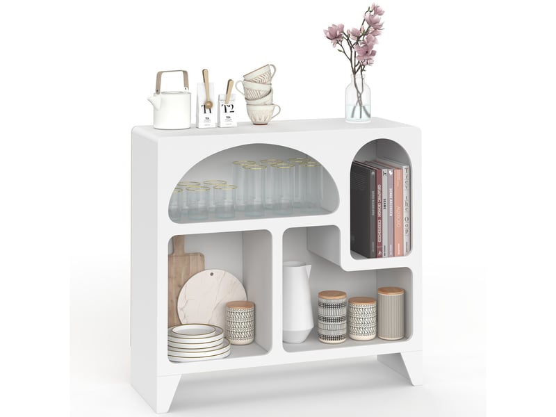  Buffet organique 80 cm alesia bois blanc meuble de rangement 4 niches  - Conforama A