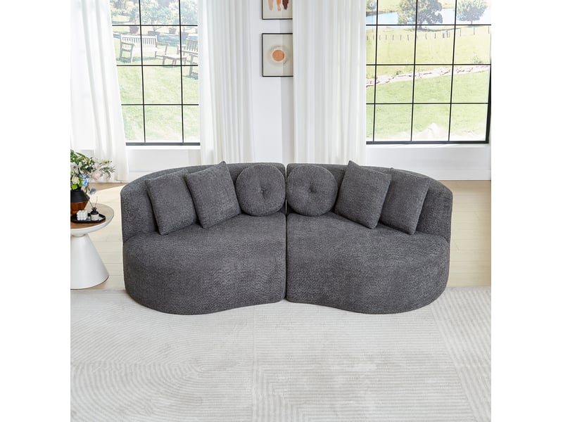  Canapé modulaire 3 places incurvé sans accoudoirs avec 6 coussins, rembourré de mousse en chenille gris anthracite  - Conforama E
