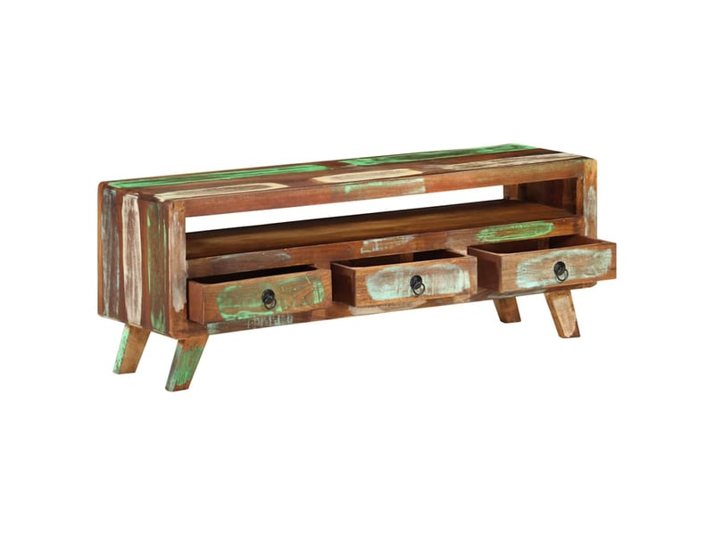  Meuble tv - banc tv - meuble de rangement multicolore 110x30x40 cm bois massif de récupération  - Conforama C